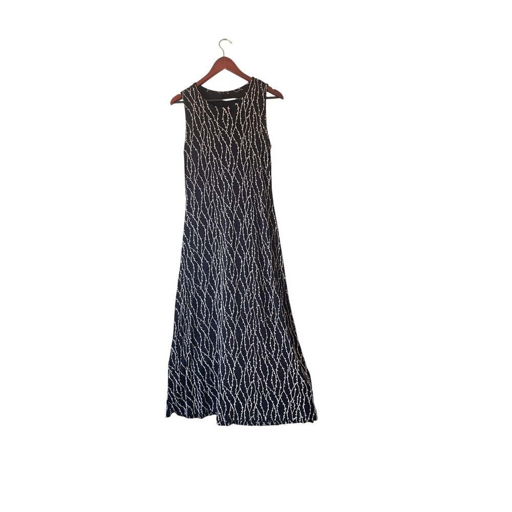 90s vintage Black White Floral Print Sleeveless Maxi Dress Botanical size medium